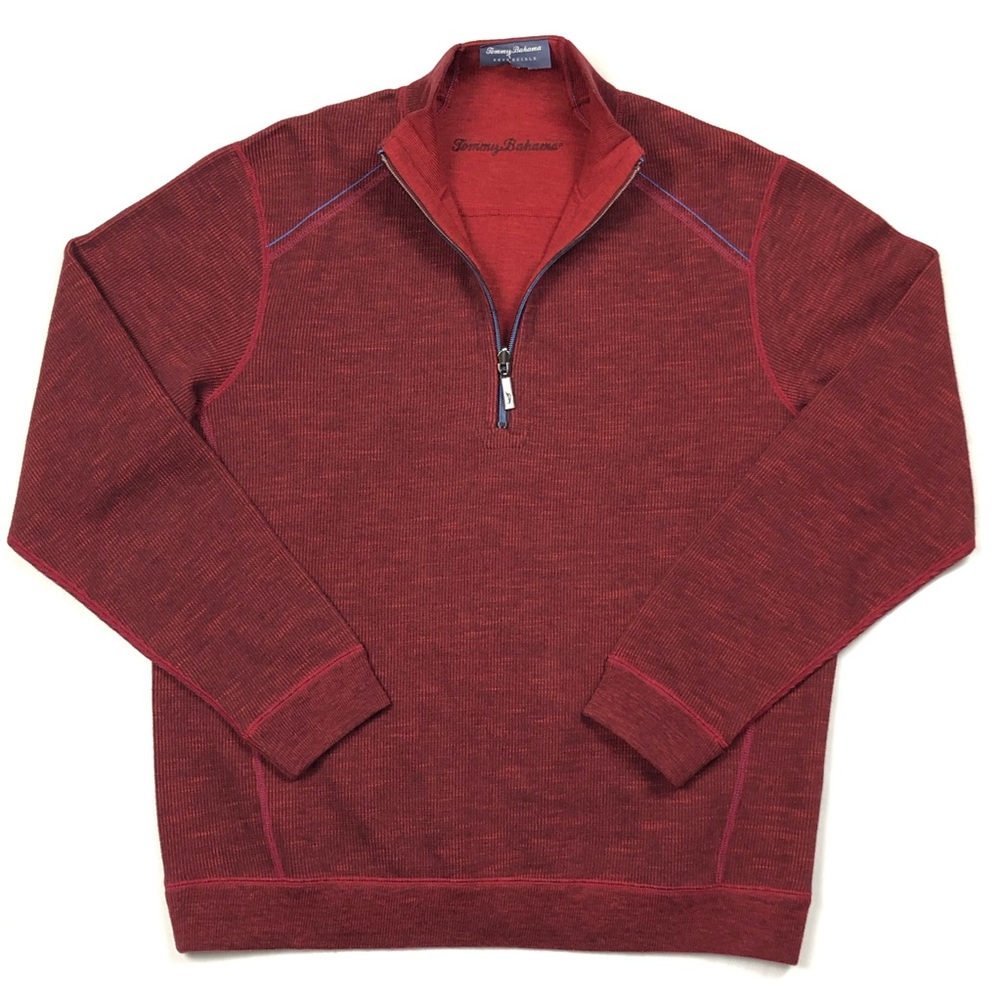 ❌SOLD❌ Tommy Bahama Reversible 1/4 Zip Sweater L - Picture 1 of 6